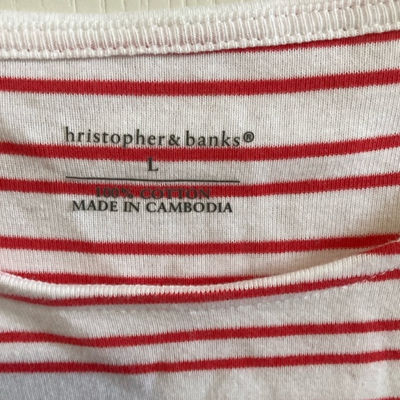 Christopher & Banks Red and White quarter Sleeve Relaxed Tee - Picture 3 of 4